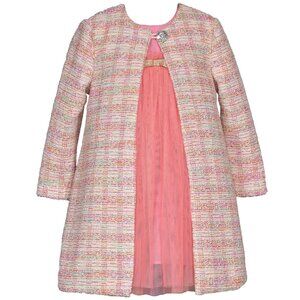 NEW Bonnie Jean Girls 2T-6X Coral Boucle' Dress Coat Set